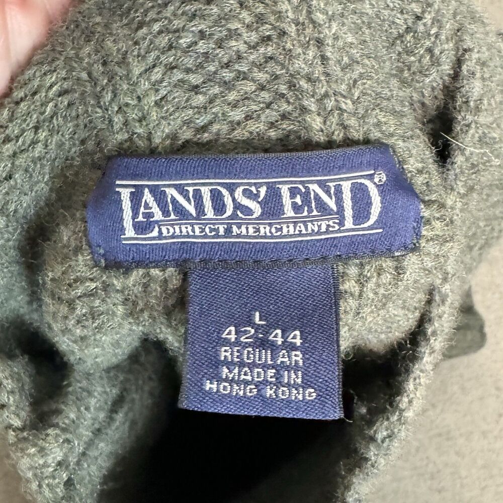 Vintage Land's End Wool Sweater Green Wool Ribbed Chunky Knit 90s Preppy Men L - Picture 8 of 8